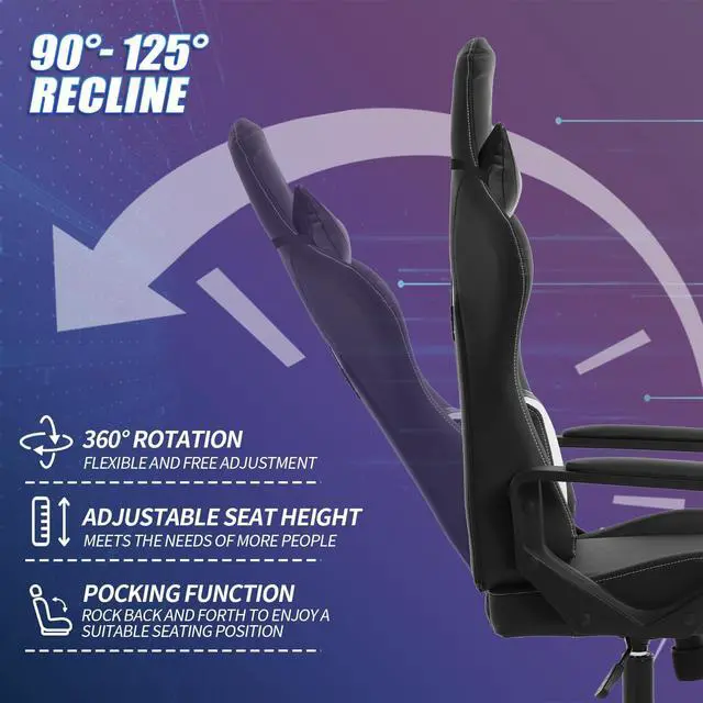 Alt view image 7 of 7 - Gaming Chair, High-Back Ergonomic Home Office Chairs for Kids, White | Height Adjustable Video Game Chair, Reclining Computer Chairs with Lumbar Support Armrest Headrest for Adults