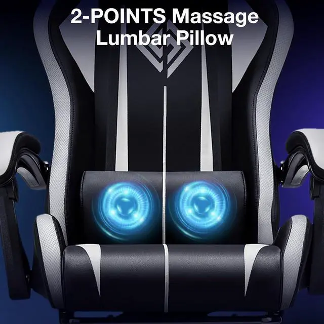 Alt view image 6 of 7 - RGB Gaming Chair with LED Lights Massage Computer Chair Ergonomic High Back Video Game Chair with Footrest and Adjustable Lumbar Support Gamer Chairs with Linkage Armrest White and Black