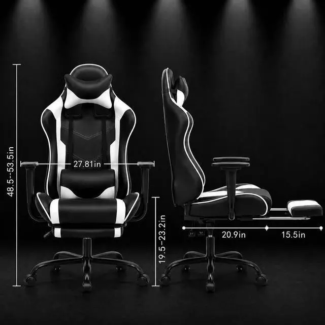 Alt view image 3 of 7 - BestOffice | Ergonomic Gaming Chair | White | Reclining Computer Chair with Lumbar Support, Headrest Pillow, Adjustable Footrests | 360 Swivel with Heavy Duty Wheels | for Home & Office