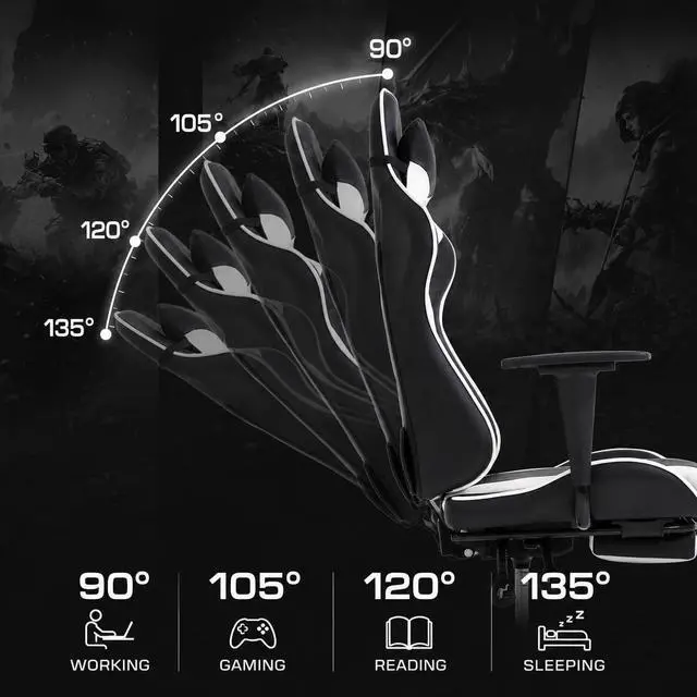 Alt view image 5 of 7 - BestOffice PC Gaming Chair Racing Office Chair Ergonomic Desk Chair Massage PU Leather Recliner Computer Chair with Lumbar Support Headrest Armrest Footrest Rolling Swivel Task Chair for Adults, White
