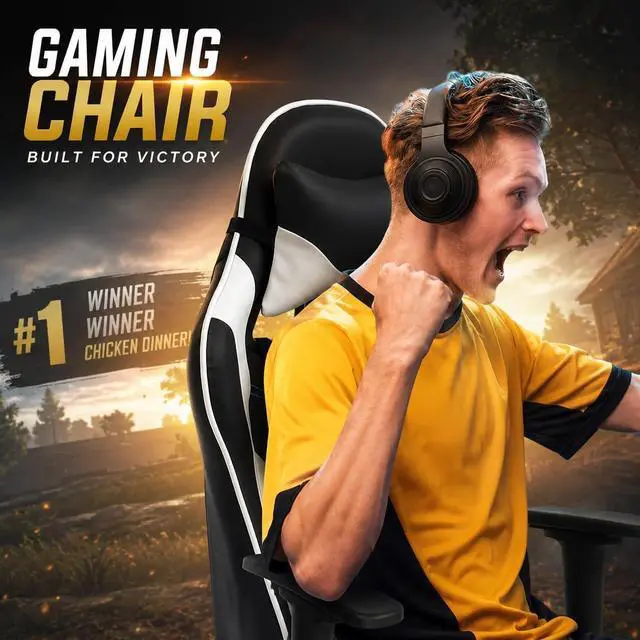 Alt view image 4 of 7 - BestOffice PC Gaming Chair Racing Office Chair Ergonomic Desk Chair Massage PU Leather Recliner Computer Chair with Lumbar Support Headrest Armrest Footrest Rolling Swivel Task Chair for Adults, White