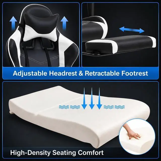 Alt view image 7 of 7 - BestOffice PC Gaming Chair Racing Office Chair Ergonomic Desk Chair Massage PU Leather Recliner Computer Chair with Lumbar Support Headrest Armrest Footrest Rolling Swivel Task Chair for Adults, White