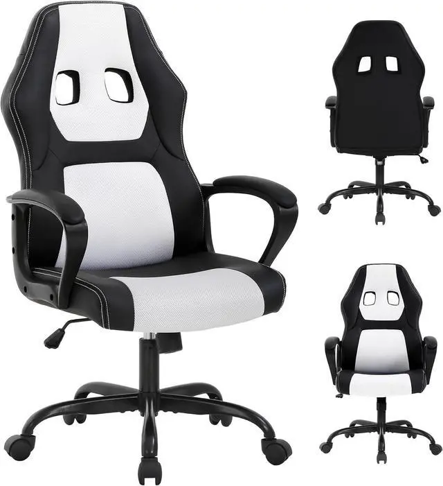Main image of Gaming Chair PC Office Chair Ergonomic Gamer Chair PU Leather Executive Computer Chair with Lumbar Support High Back Adjustable Rolling Swivel Desk Chair for Adult Teen, White