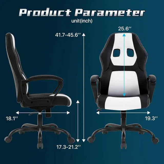 Alt view image 3 of 7 - Gaming Chair PC Office Chair Ergonomic Gamer Chair PU Leather Executive Computer Chair with Lumbar Support High Back Adjustable Rolling Swivel Desk Chair for Adult Teen, White