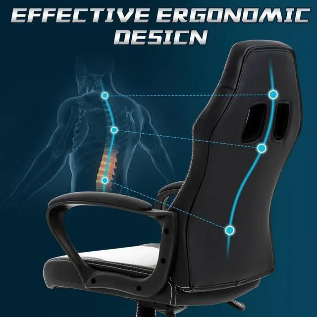 Alt view image 4 of 7 - Gaming Chair PC Office Chair Ergonomic Gamer Chair PU Leather Executive Computer Chair with Lumbar Support High Back Adjustable Rolling Swivel Desk Chair for Adult Teen, White