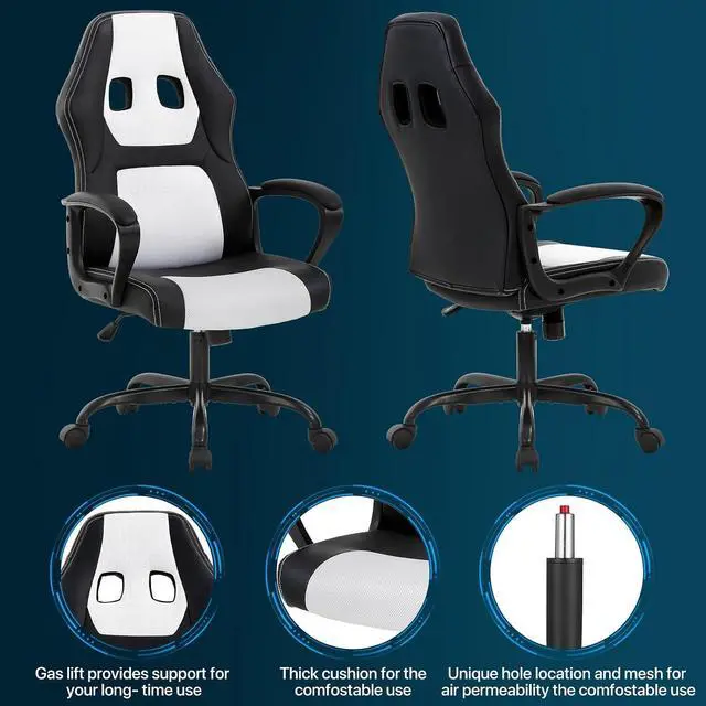 Alt view image 6 of 7 - Gaming Chair PC Office Chair Ergonomic Gamer Chair PU Leather Executive Computer Chair with Lumbar Support High Back Adjustable Rolling Swivel Desk Chair for Adult Teen, White