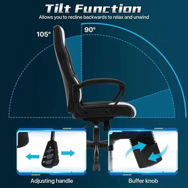 Alt view image 7 of 7 - Gaming Chair PC Office Chair Ergonomic Gamer Chair PU Leather Executive Computer Chair with Lumbar Support High Back Adjustable Rolling Swivel Desk Chair for Adult Teen, White