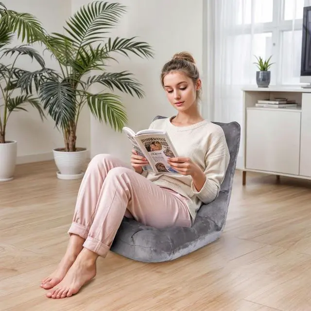 Alt view image 2 of 7 - Nouva Adjustable Floor Chair 14-Position Sofa Bed Foldable Cushion Video Gaming Chairs Bean Bag Chair Reading Seating for Adults Kids Teens for Bedroom Living Room Indoor Use,Grey