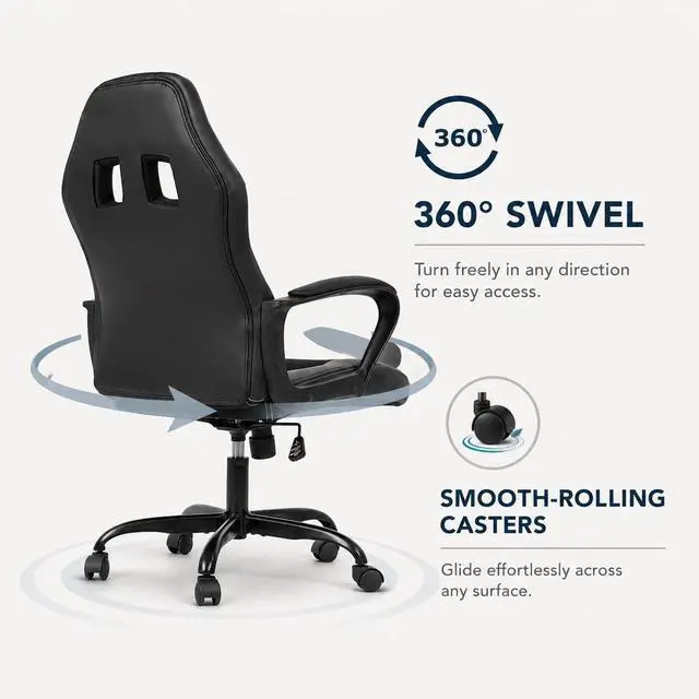 Alt view image 5 of 7 - BestOffice Office Chair PC Gaming Chair Cheap Desk Chair Ergonomic PU Leather Executive Computer Chair Lumbar Support for Women, Men (Black)