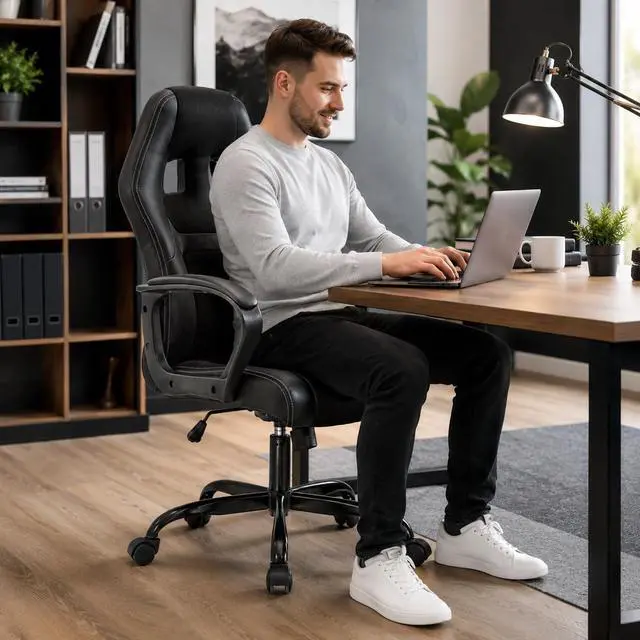 Alt view image 7 of 7 - BestOffice Office Chair PC Gaming Chair Cheap Desk Chair Ergonomic PU Leather Executive Computer Chair Lumbar Support for Women, Men (Black)