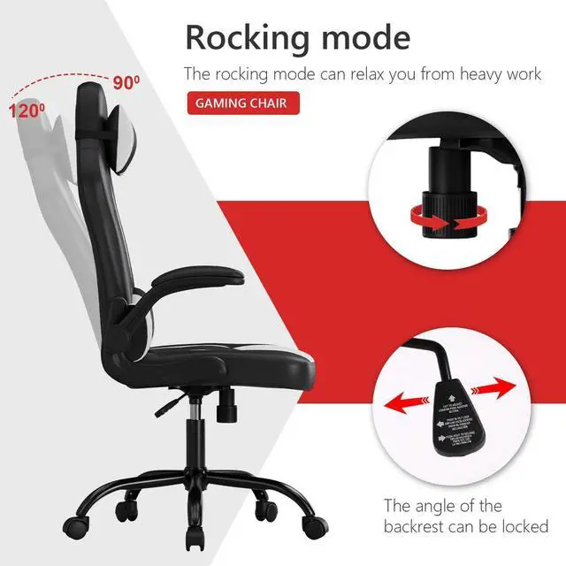 Alt view image 7 of 7 - BestOffice PC Gaming Chair Ergonomic Office Chair Desk Chair with Lumbar Support Flip Up Arms Headrest PU Leather Executive High Back Computer Chair for Adults Women Men (White)