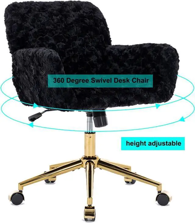 Alt view image 5 of 7 - HomVent Fluffy Desk Chair Pink Faux Fur Vanity Chair Adjustable Swivel Computer Chair on Wheels Height Adjustable Cute Desk Chair for Makeup Room Teen Girls Bedroom Home Office (Black P)