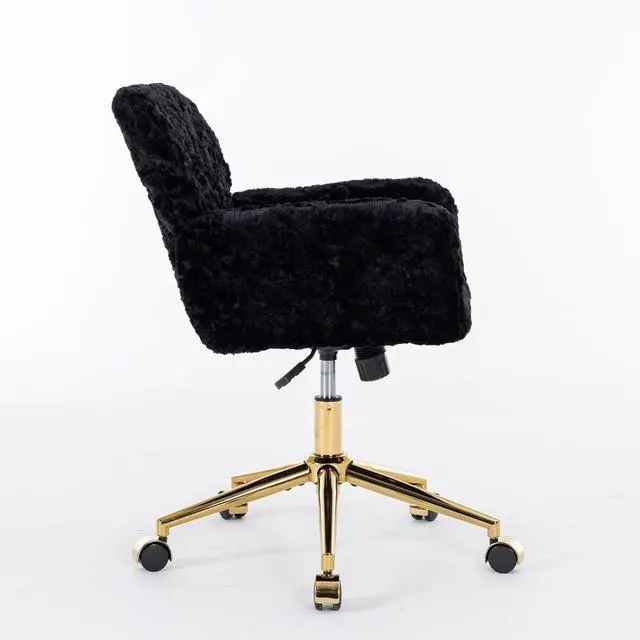 Alt view image 7 of 7 - HomVent Fluffy Desk Chair Pink Faux Fur Vanity Chair Adjustable Swivel Computer Chair on Wheels Height Adjustable Cute Desk Chair for Makeup Room Teen Girls Bedroom Home Office (Black P)