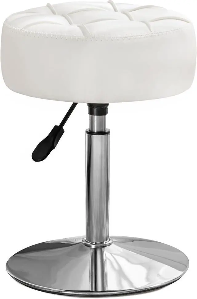 Alt view image 7 of 7 - LUE BONA Adjustable Vanity Stool, 360 Swivel Chair for Makeup Room, White Faux Leather Stool for Bathroom & Living Room