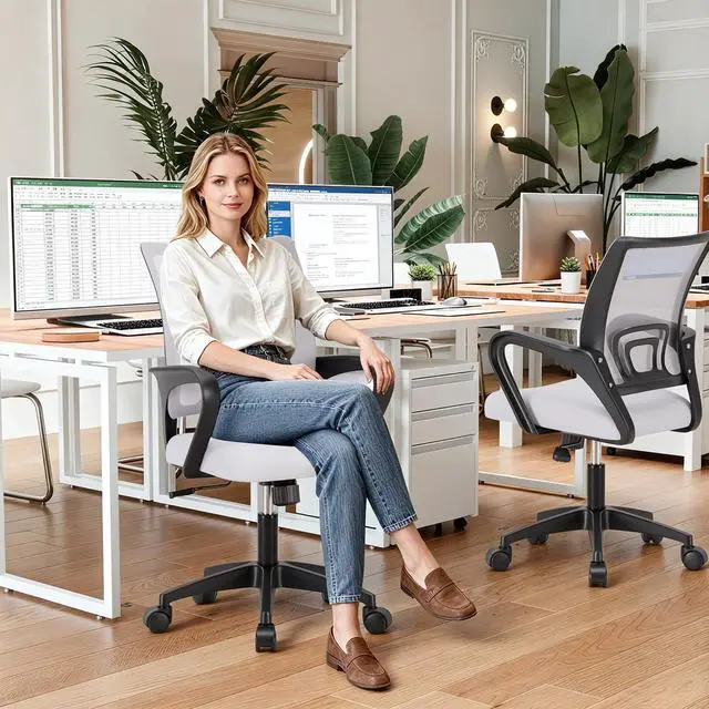 Alt view image 2 of 7 - BestOffice Ergonomic Office Chair | Mid-Back Swivel Desk Chair | White | with Lumbar Support, Adjustable Height & Breathable Backrest | Sponge Seat & Rolling Wheels | for Home, Office | Pack of 1