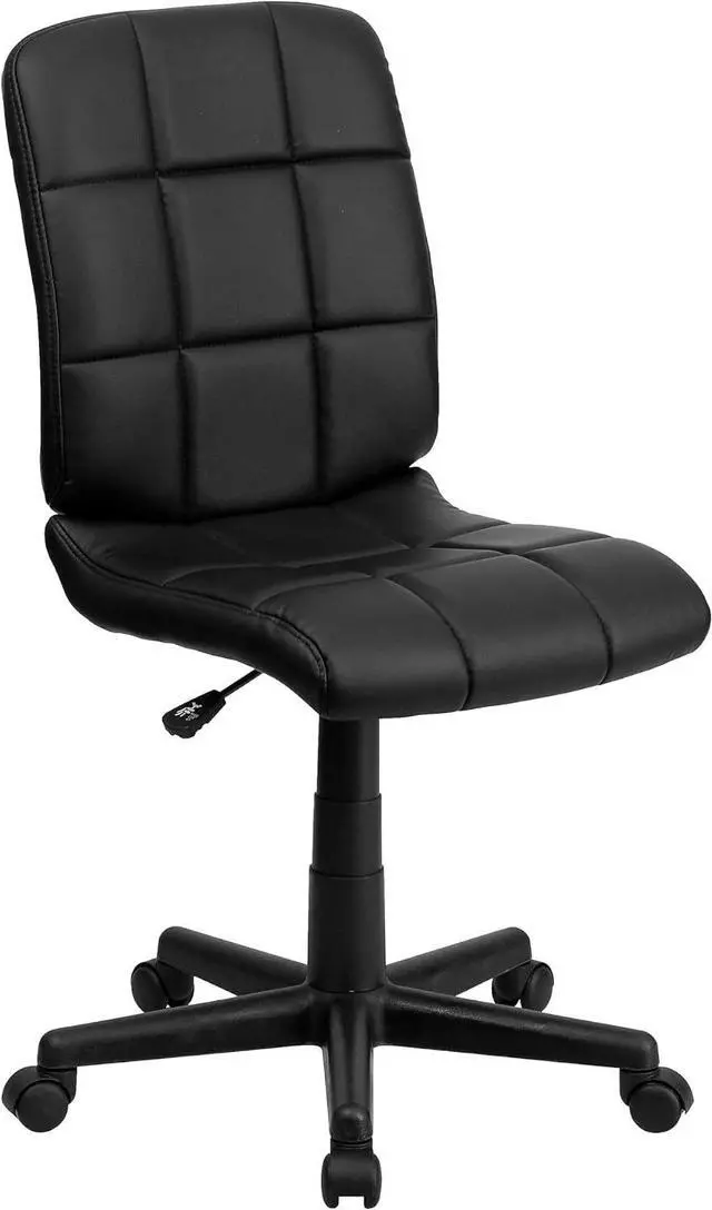 Main image of Flash Furniture Clayton Mid-Back Tufted Vinyl Upholstered Swivel Desk Chair with Padded Seat, Modern Adjustable Height Padded Office Chair, Black | 360° Swivel, Height Adjustable, Commercial Grade
