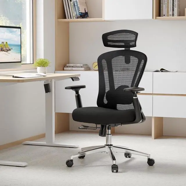 Alt view image 7 of 7 - Farini Office Chair Ergonomic Desk Chair, High Back Computer Chair with Wheels, Home Sutdy Chair for Heavy People, Office Chair Adjustable Seat Depth, 3D Armrests and Adjustable Headrest, Black