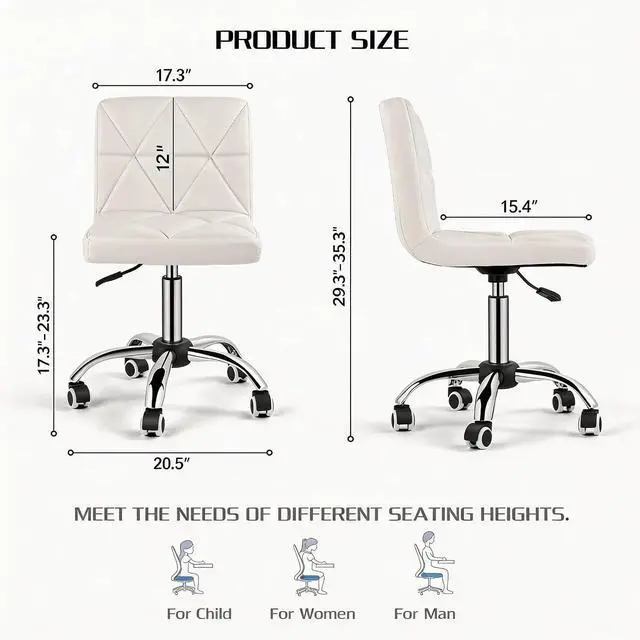Alt view image 3 of 7 - COSVALVE Armless Swivel Office Chair with Wheels, Adjustable Height | Armless Mid Back Chair With 360° Swivel, Adjustable Height & Rolling Wheels, Ideal For Home Offices, Conferences & Salons