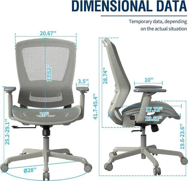Alt view image 3 of 7 - ELABEST Mesh Office Chair,Ergonomic Computer Desk Chair,Sturdy Task Chair- Adjustable Lumbar Support & Armrests,Tilt Function,Comfort Wide Seat,Swivel Home Office Chair (Grey Frame Grey Mesh)