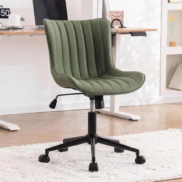 Alt view image 7 of 7 - YOUNIKE Office Desk Chair with Wheels Armless Vanity Chair Modern Tan | Faux Leather Upholstered with Rocking Back, Swivel Height Adjustable Small Cute Computer Rolling Task Chair Ergonomic 300lb
