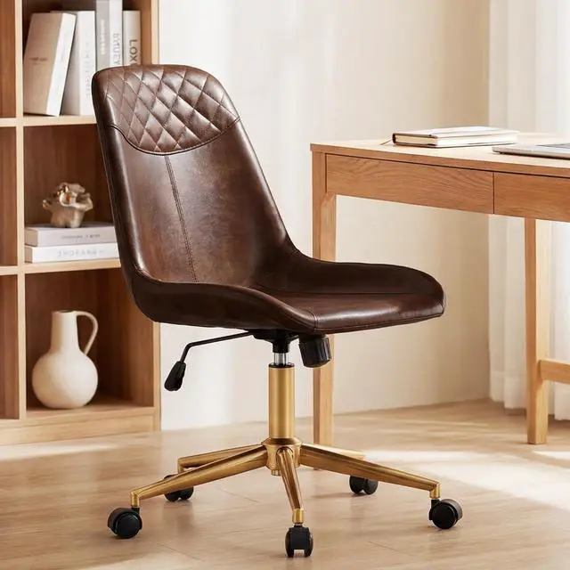 Alt view image 2 of 4 - DUHOME Modern PU Leather Office Chair Desk Chair Swivel Computer Chair with Gold Base Yellowish-Brown