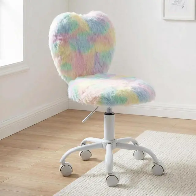 Main image of chairus Kids Desk Chair Faux Fur Small Study Chair for Teenage Girls, Adjustable Heart Shaped Kids Vanity Chair for Bedroom Reading Living Room, Cute Student Task Chair with White Foot, Macaron