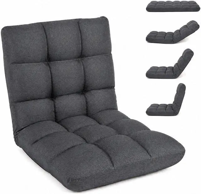 Main image of COSTWAY Floor Chair, Folding Gaming Chair with Back Support (Gray) | 14 Adjustable Positions, Alloy Steel Frame, Lazy Sofa Lounge for Playing Reading Meditating Room Recliner for Adults, Kids