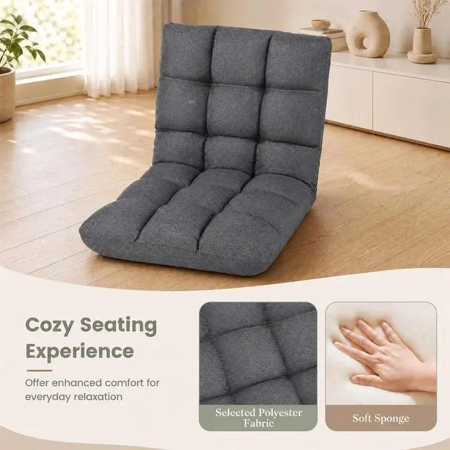 Alt view image 6 of 7 - COSTWAY Floor Chair, Folding Gaming Chair with Back Support (Gray) | 14 Adjustable Positions, Alloy Steel Frame, Lazy Sofa Lounge for Playing Reading Meditating Room Recliner for Adults, Kids