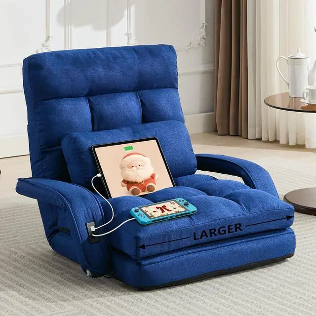 Main image of Comfy Floor Chair with Adjustable Backrest, Gaming Sofa Chairs (Navy Blue) | STHOUYN, 2 USB Charging Ports, Indoor, Lazy Sofa, Meditation Chair, Dorm, Living Room, Bedroom