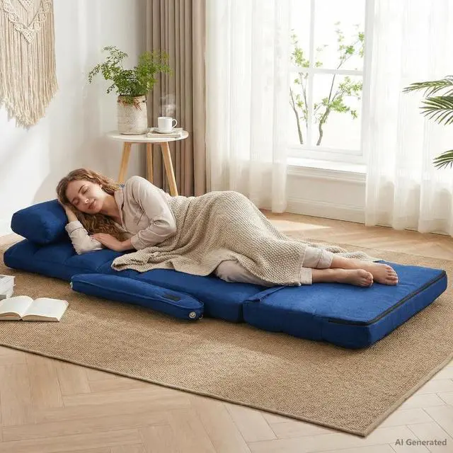 Alt view image 3 of 7 - Comfy Floor Chair with Adjustable Backrest, Gaming Sofa Chairs (Navy Blue) | STHOUYN, 2 USB Charging Ports, Indoor, Lazy Sofa, Meditation Chair, Dorm, Living Room, Bedroom