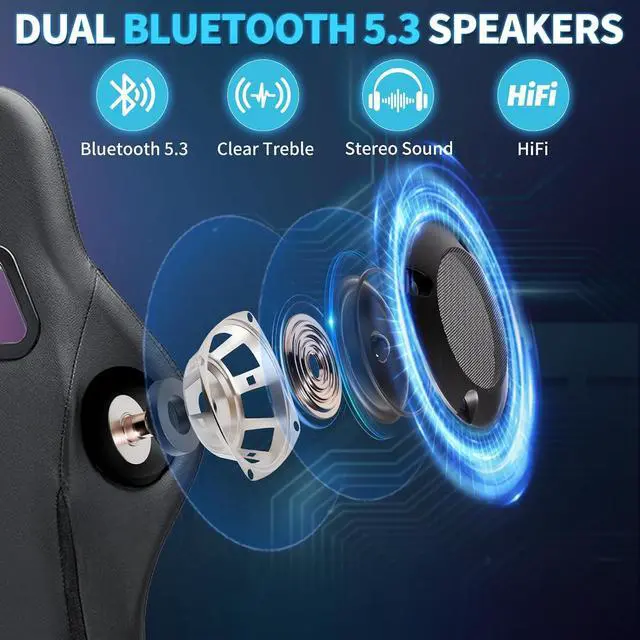 Alt view image 5 of 7 - Gaming Chair with Bluetooth Speakers RGB LED Lights Computer Chair-Green | Ergonomic Massage Game Chair with Footrest & Lumbar Support High Back Video Game Chair for Adults Racing Style