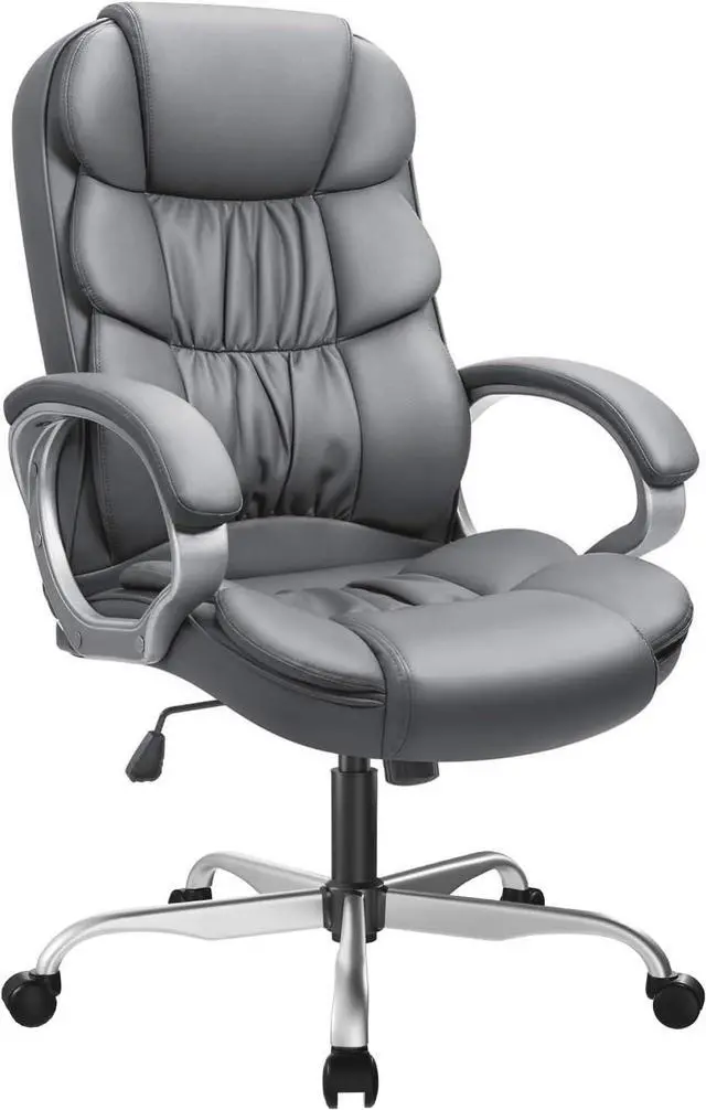 Main image of GUNJI Office Chair PU Leather High Back Executive Chair Ergonomic Computer Chair, Modern Adjustable Home Desk Chair Swivel Managerial Chair with Padded Armrests and Lumbar Support (Gray)