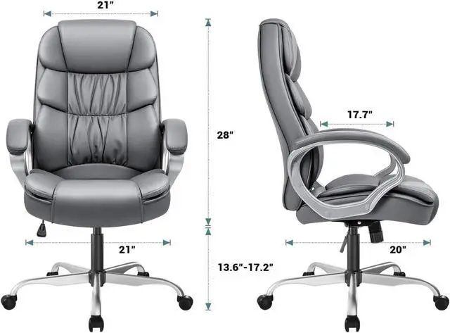 Alt view image 3 of 7 - GUNJI Office Chair PU Leather High Back Executive Chair Ergonomic Computer Chair, Modern Adjustable Home Desk Chair Swivel Managerial Chair with Padded Armrests and Lumbar Support (Gray)