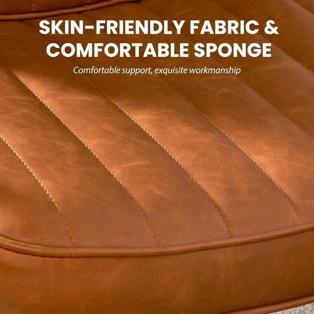 Alt view image 4 of 7 - Mid Century Modern PU Leather Office Chair, Brown Adjustable Desk Chair | Chair & Backrest Height Adjustable, Thick Cushioned Seat, 360° Swivel & Smooth Rolling Casters for Comfortable Daily Use