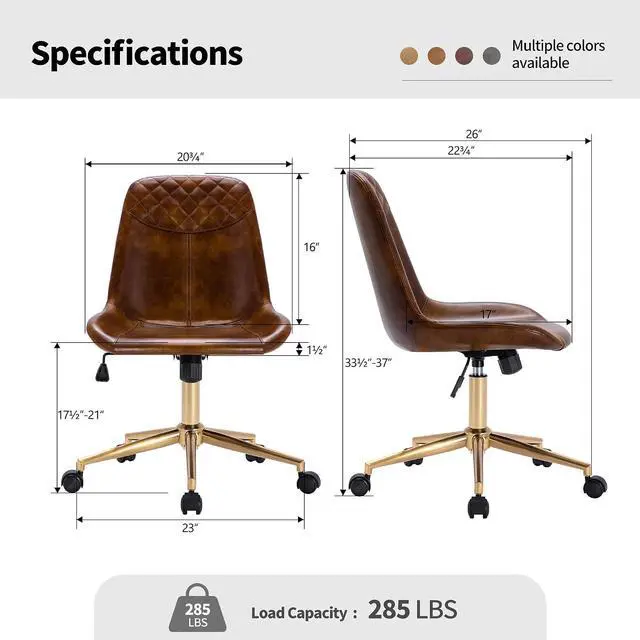 Alt view image 3 of 4 - DUHOME Modern PU Leather Office Chair Desk Chair Swivel Computer Chair with Gold Base Yellowish-Brown
