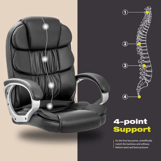 Alt view image 4 of 7 - VICTONE Big and Tall Office Chair Ergonomic Desk Chair High Back Executive Computer Chair Adjustable Swivel PU Leather Task Chair with Padded Armrests and Lumbar Support (Black)