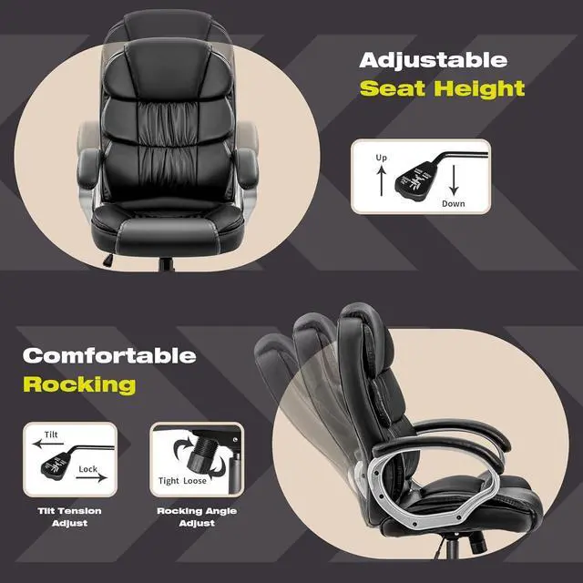Alt view image 5 of 7 - VICTONE Big and Tall Office Chair Ergonomic Desk Chair High Back Executive Computer Chair Adjustable Swivel PU Leather Task Chair with Padded Armrests and Lumbar Support (Black)