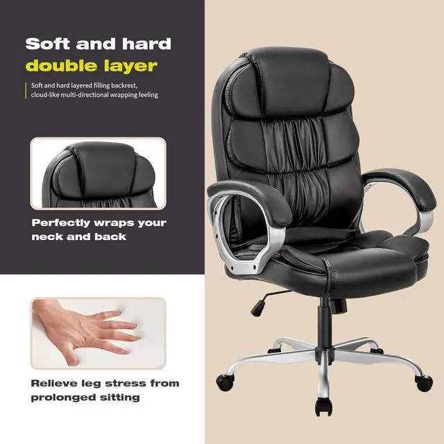 Alt view image 6 of 7 - VICTONE Big and Tall Office Chair Ergonomic Desk Chair High Back Executive Computer Chair Adjustable Swivel PU Leather Task Chair with Padded Armrests and Lumbar Support (Black)