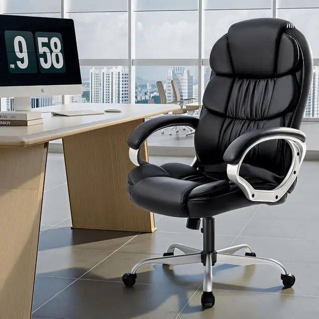 Alt view image 2 of 7 - VICTONE Big and Tall Office Chair Ergonomic Desk Chair High Back Executive Computer Chair Adjustable Swivel PU Leather Task Chair with Padded Armrests and Lumbar Support (Black)