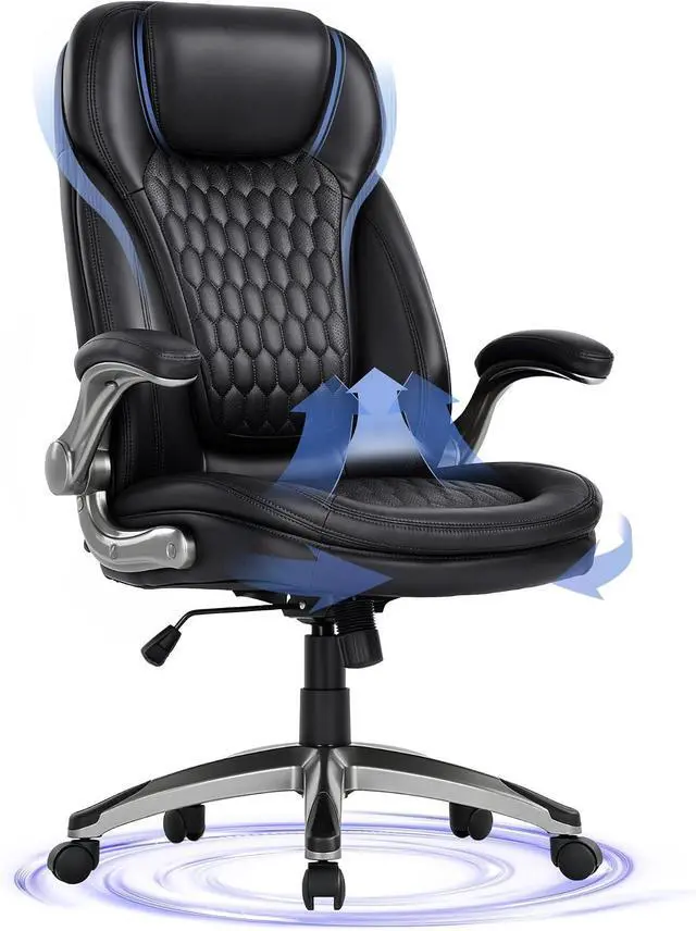 Main image of COLAMY Executive Office Chair-Ergonomic Computer Desk Chair, High Back Leather Chair with Padded Flip-up Arms, Swivel Home Office Chair, Black