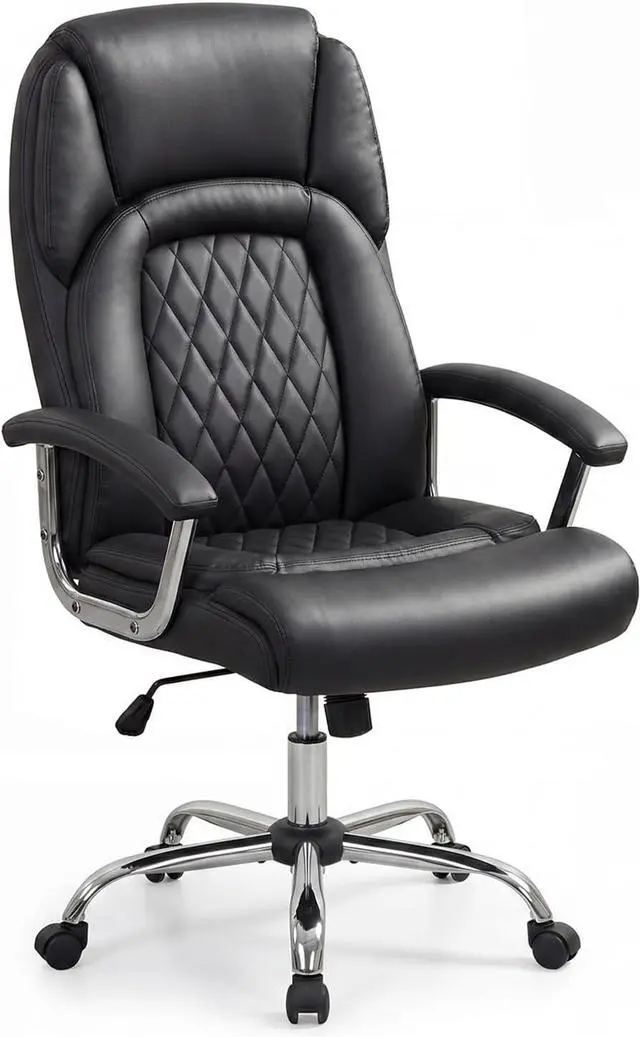 Main image of GIANTEX Ergonomic Office Chair, Upholstered Leather Executive Chair w/Padded Armrests & Rocking Backrest, Height Adjustable Computer Desk Chair, Swivel Rolling Chair w/Wheels for Home Office, Black