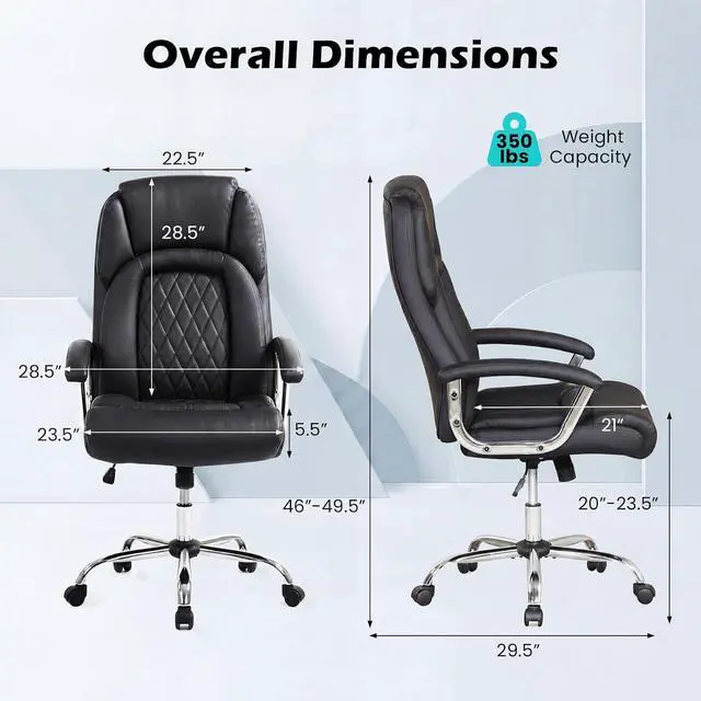 Alt view image 3 of 7 - GIANTEX Ergonomic Office Chair, Upholstered Leather Executive Chair w/Padded Armrests & Rocking Backrest, Height Adjustable Computer Desk Chair, Swivel Rolling Chair w/Wheels for Home Office, Black