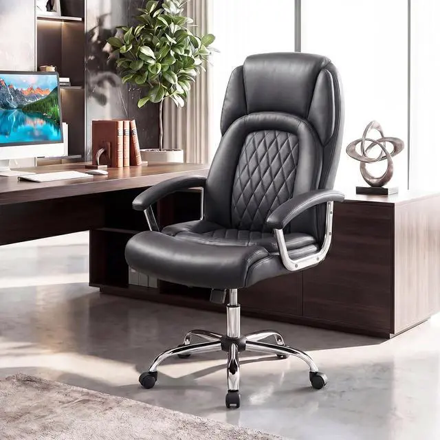 Alt view image 2 of 7 - GIANTEX Ergonomic Office Chair, Upholstered Leather Executive Chair w/Padded Armrests & Rocking Backrest, Height Adjustable Computer Desk Chair, Swivel Rolling Chair w/Wheels for Home Office, Black