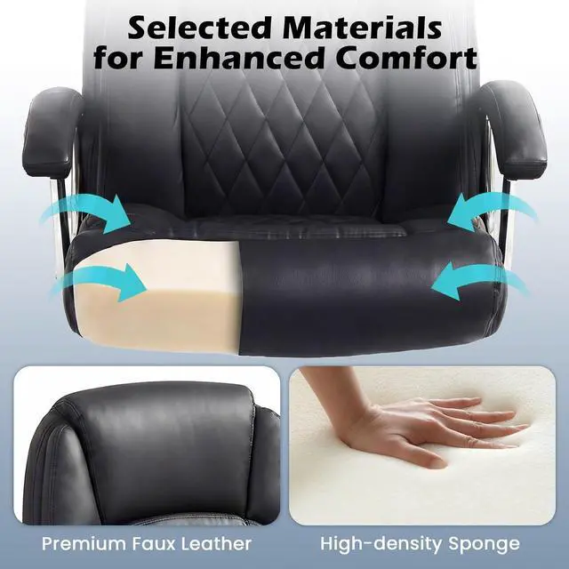 Alt view image 6 of 7 - GIANTEX Ergonomic Office Chair, Upholstered Leather Executive Chair w/Padded Armrests & Rocking Backrest, Height Adjustable Computer Desk Chair, Swivel Rolling Chair w/Wheels for Home Office, Black