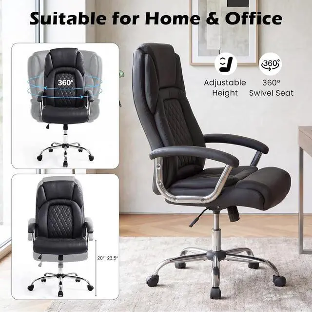 Alt view image 7 of 7 - GIANTEX Ergonomic Office Chair, Upholstered Leather Executive Chair w/Padded Armrests & Rocking Backrest, Height Adjustable Computer Desk Chair, Swivel Rolling Chair w/Wheels for Home Office, Black