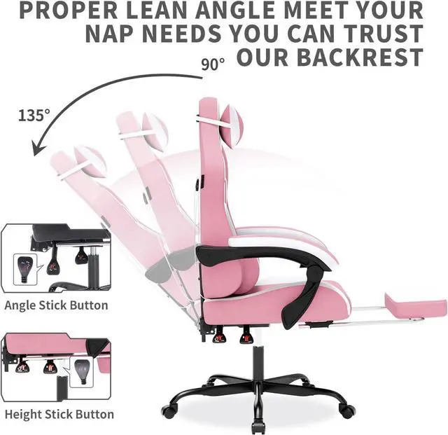 Alt view image 3 of 7 - Gaming Chair with Massage,Ergonomic PC Gaming Chair with Footrest Comfortable Headrest and Lumbar Support,High Back Game Chair PVC Leather,300LBS (Pink)