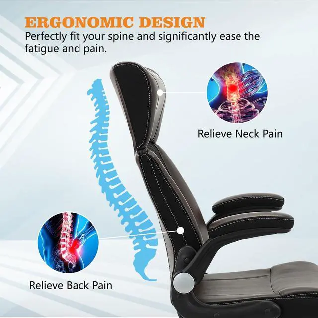 Alt view image 2 of 5 - PU Leather Ergonomic Office Chair Adjustable Headrest Arms Lumbar Support | Adjustable Height High Back Mesh Support with Flip up Armrests, Swivel Task Chairs for Home Office Computer 400BLS