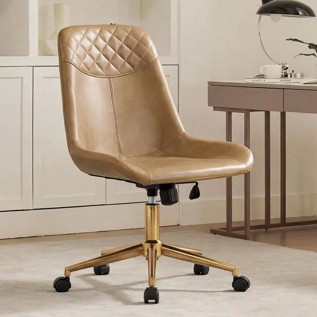 Main image of DUHOME Modern PU Leather Office Chair Desk Chair Swivel Computer Chair with Gold Base Camel