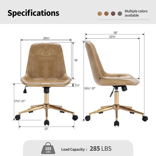 Alt view image 2 of 7 - DUHOME Modern PU Leather Office Chair Desk Chair Swivel Computer Chair with Gold Base Camel