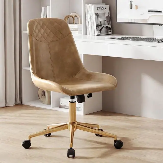 Alt view image 3 of 7 - DUHOME Modern PU Leather Office Chair Desk Chair Swivel Computer Chair with Gold Base Camel